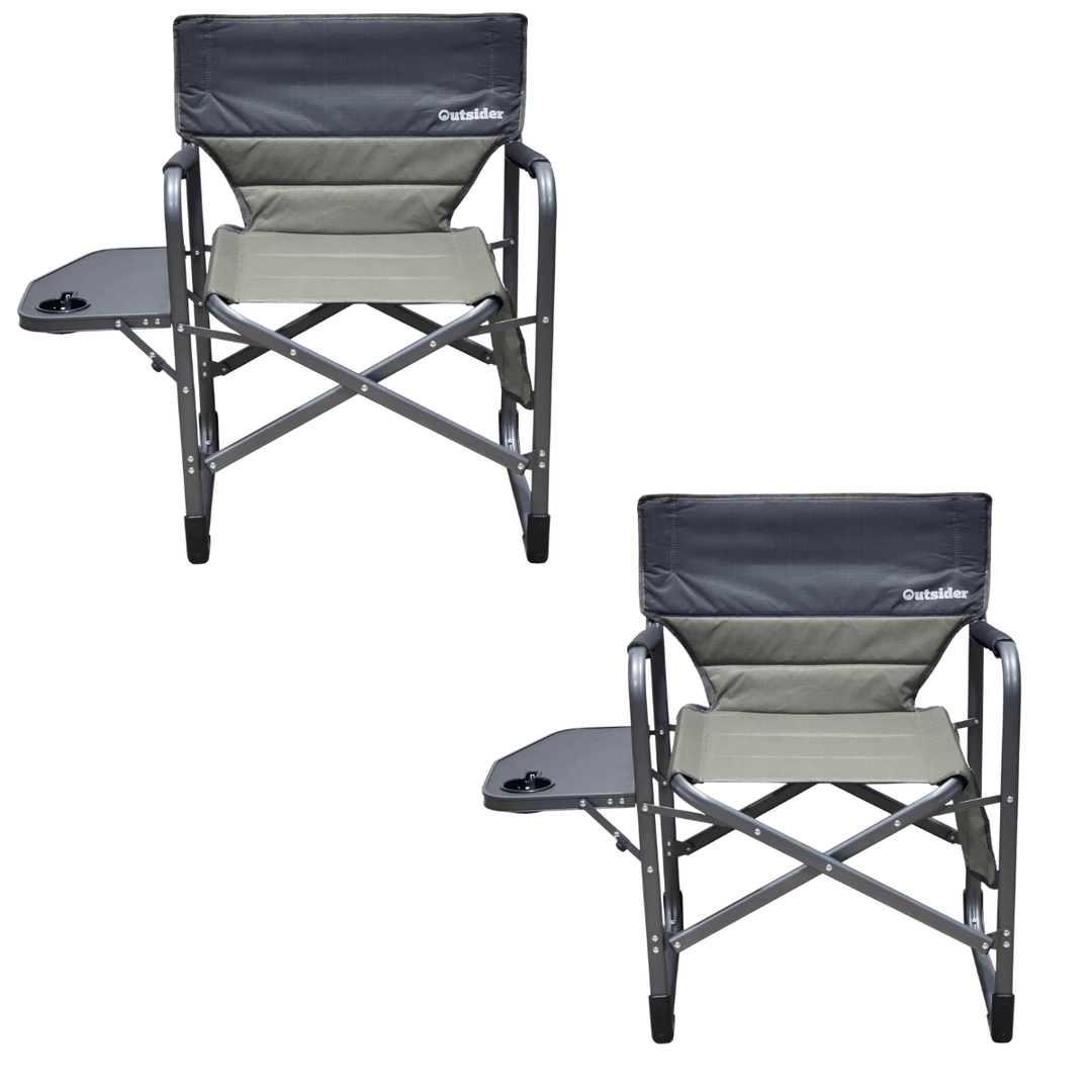 2x Outsider Folding Directors Chair with Side Table, Cup Holder and Storage Pockets