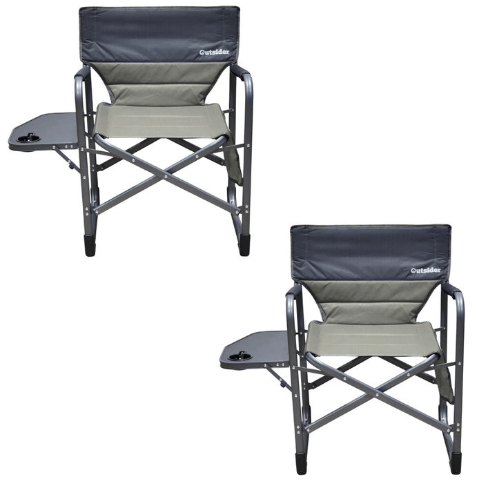 2x Outsider Folding Directors Chair with Side Table, Cup Holder and Storage Pockets