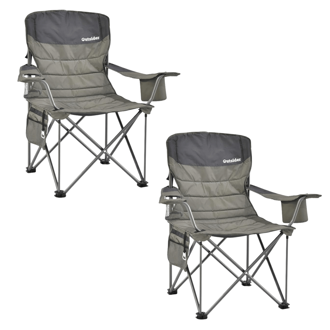 2x Outsider Oversized Folding Quad Camp Chair with Cooler, Drinks Holder and Bottle Opener