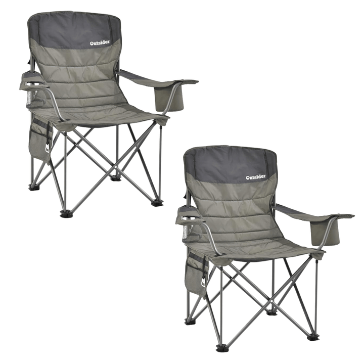 2x Outsider Oversized Folding Quad Camp Chair with Cooler, Drinks Holder and Bottle Opener