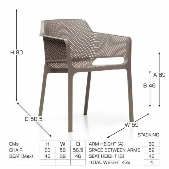 Cube 6 Seat Dining Set with Net Armchairs - Turtle Dove by Nardi