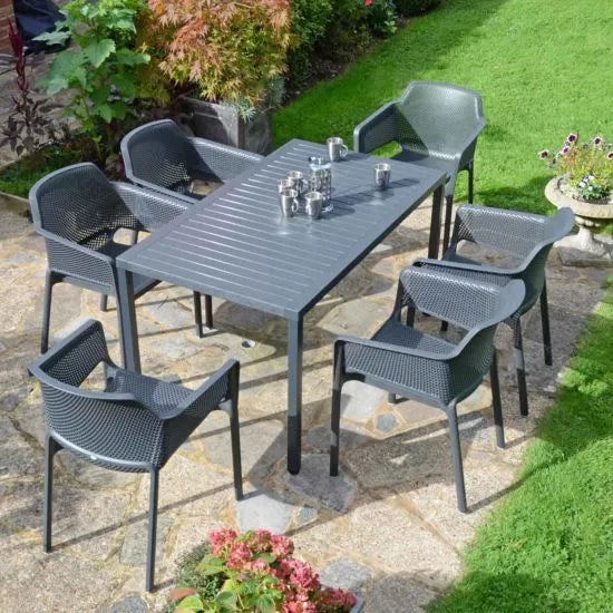 Cube 6 Seat Dining Set with Net Armchairs - Anthracite by Nardi
