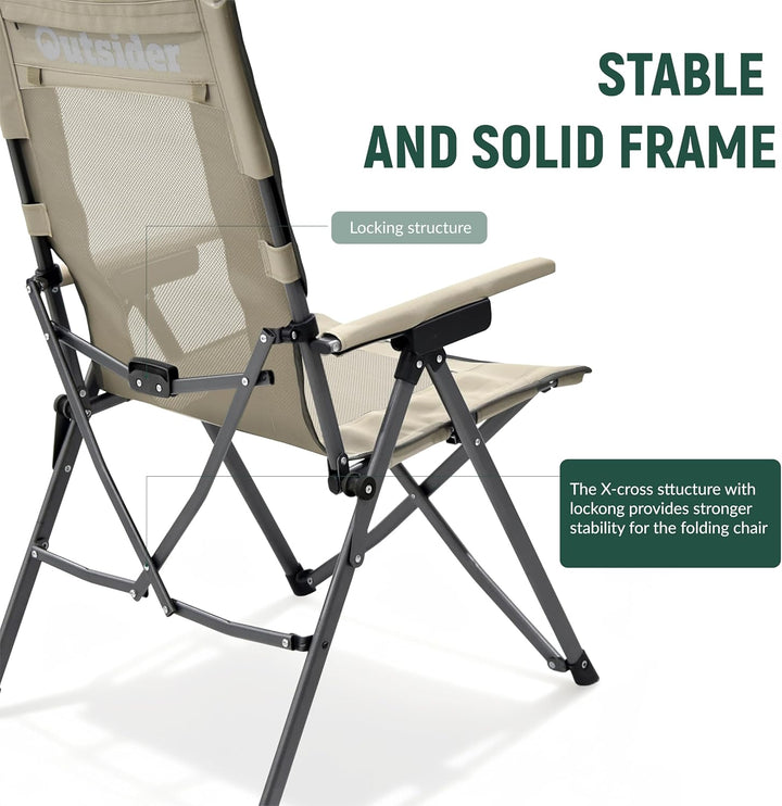 2x Outsider 3 Position Adjustable Recliner Camp Chair with Padded Arm Rests