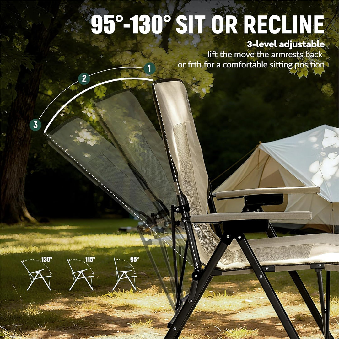 2x Outsider 3 Position Adjustable Recliner Camp Chair with Padded Arm Rests