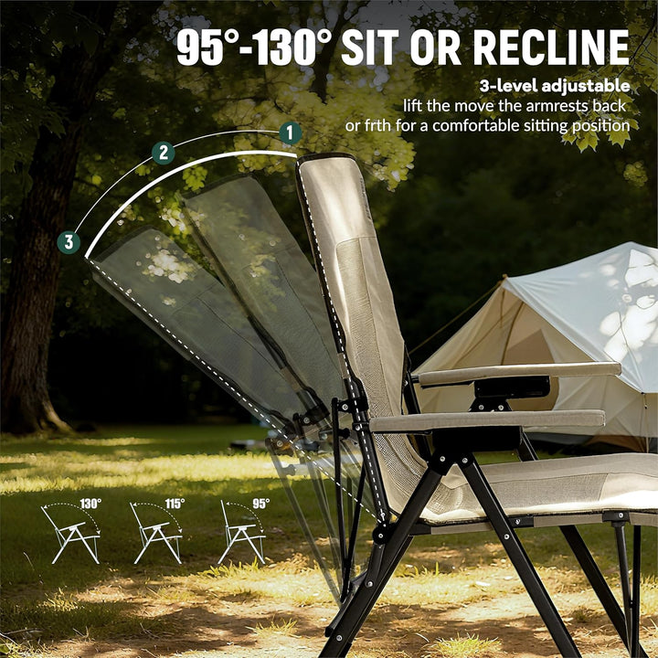 2x Outsider 3 Position Adjustable Recliner Camp Chair with Padded Arm Rests