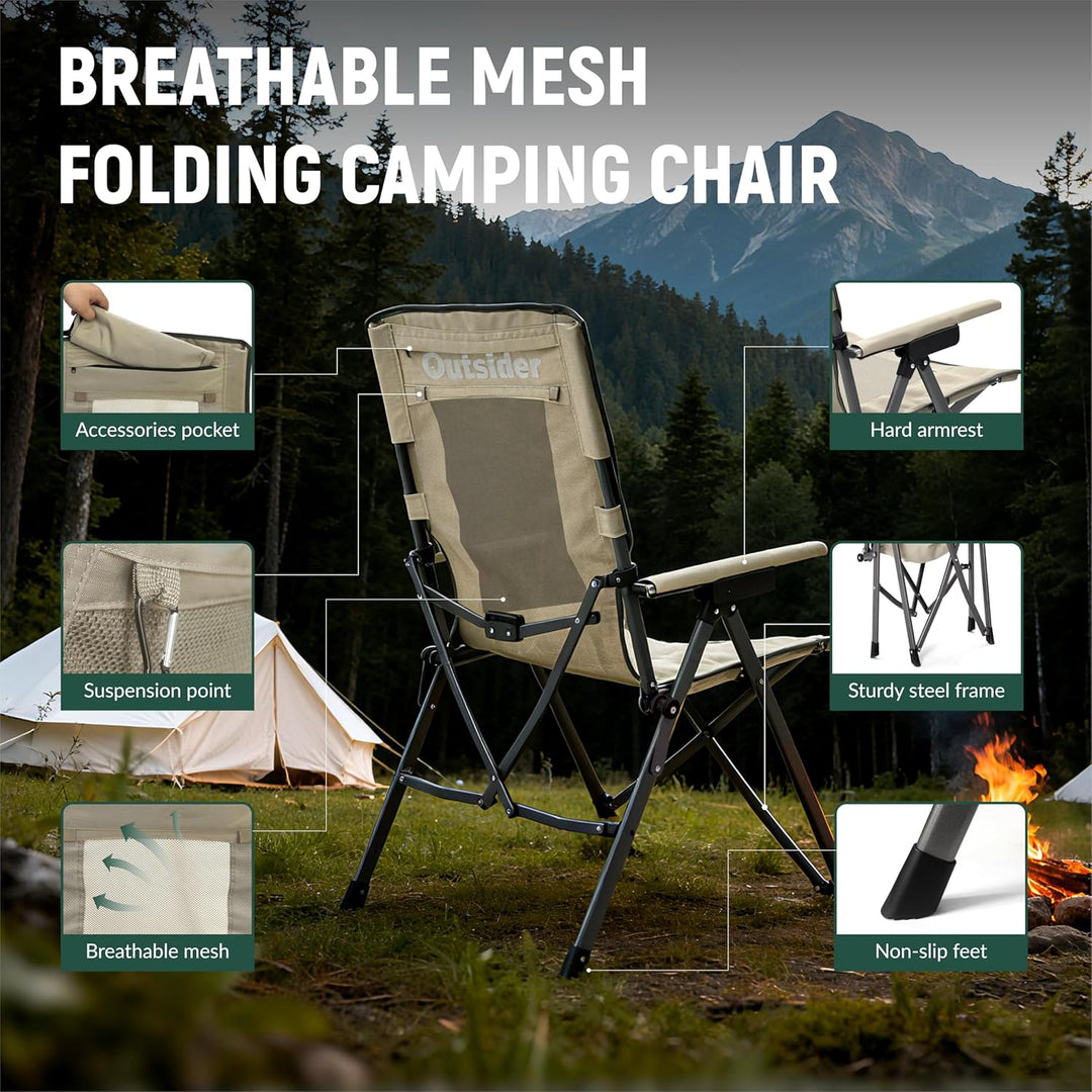 2x Outsider 3 Position Adjustable Recliner Camp Chair with Padded Arm Rests