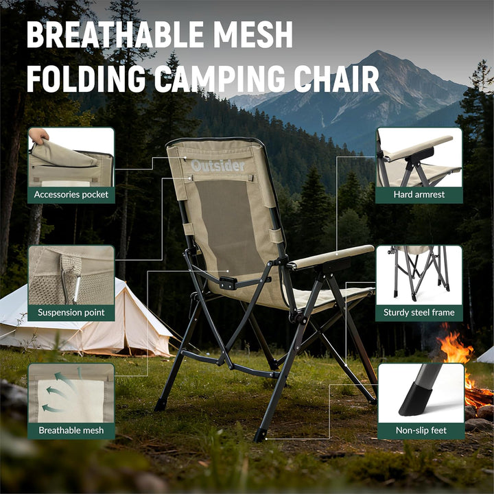 2x Outsider 3 Position Adjustable Recliner Camp Chair with Padded Arm Rests