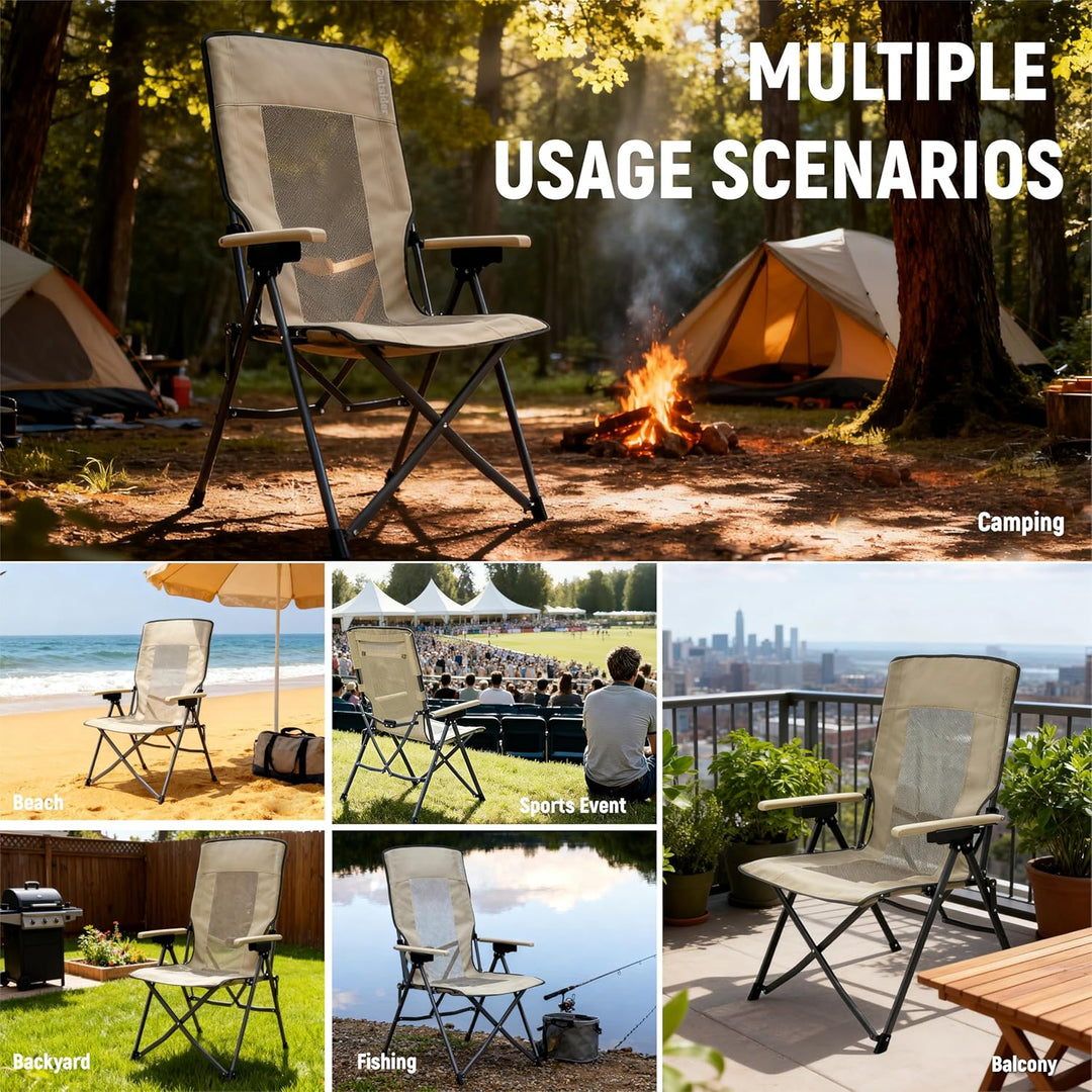2x Outsider 3 Position Adjustable Recliner Camp Chair with Padded Arm Rests