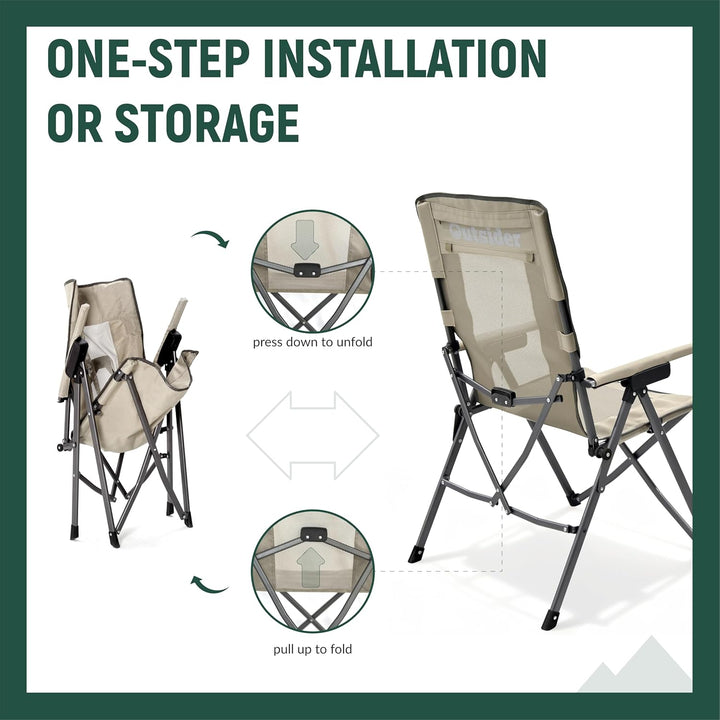 2x Outsider 3 Position Adjustable Recliner Camp Chair with Padded Arm Rests