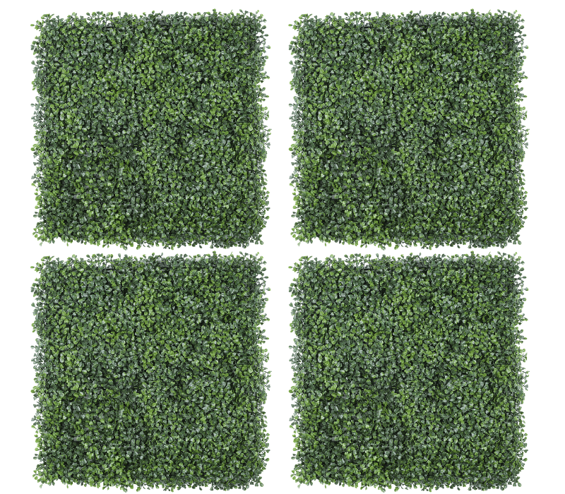 4x Boxwood Double Green Artificial Plant Wall Tile - 50cm x 50cm - UV Resistant Outdoor / Indoor