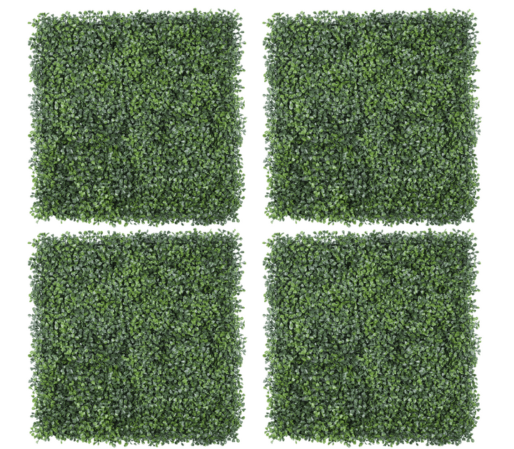 4x Boxwood Double Green Artificial Plant Wall Tile - 50cm x 50cm - UV Resistant Outdoor / Indoor