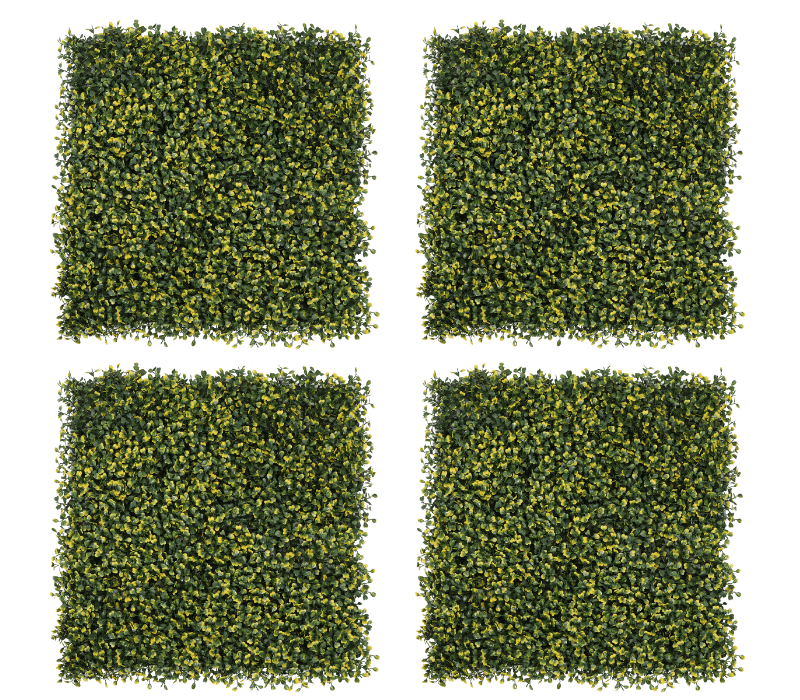 4x Boxwood Yellow / Green Artificial Plant Wall Tile - 50cm x 50cm - UV Resistant Outdoor / Indoor