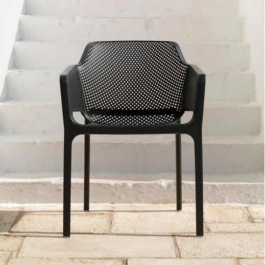 Clip 4 Seat Dining Set with Stackable Net Armchairs - Anthracite