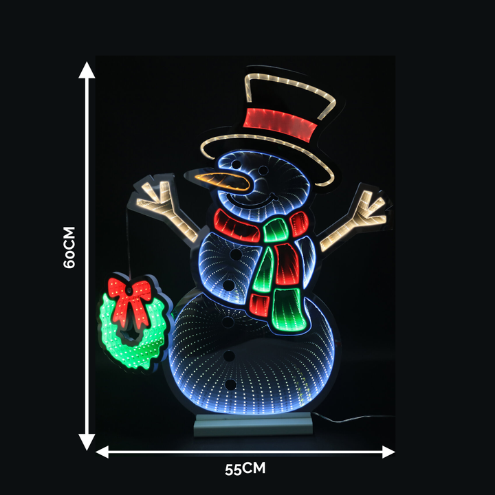 60cm Snowman LED Infinity Light with Wooden Base