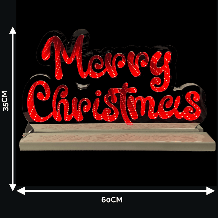 60cm Merry Christmas LED Infinity Light with Wooden Base
