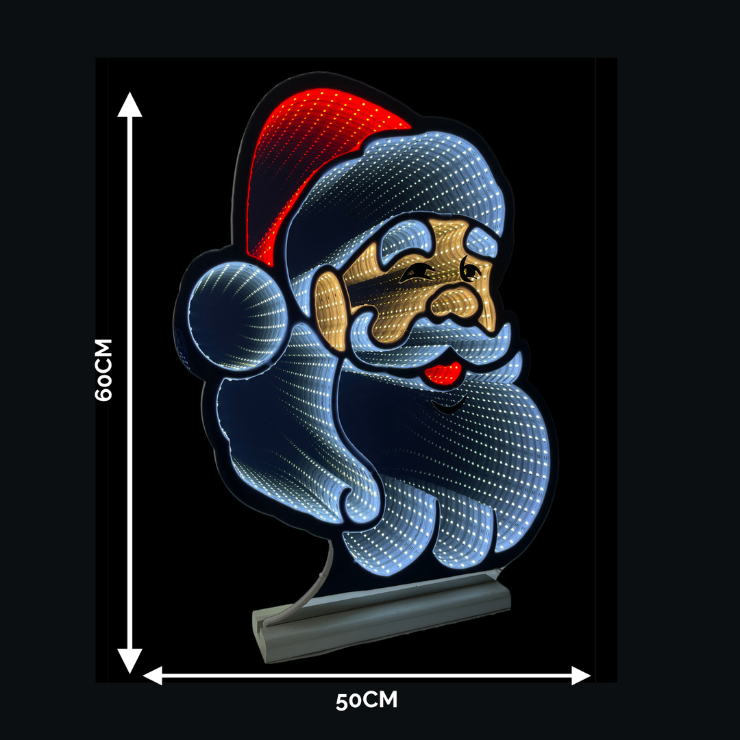 60cm Santa Face Christmas LED Infinity Light with Wooden Base