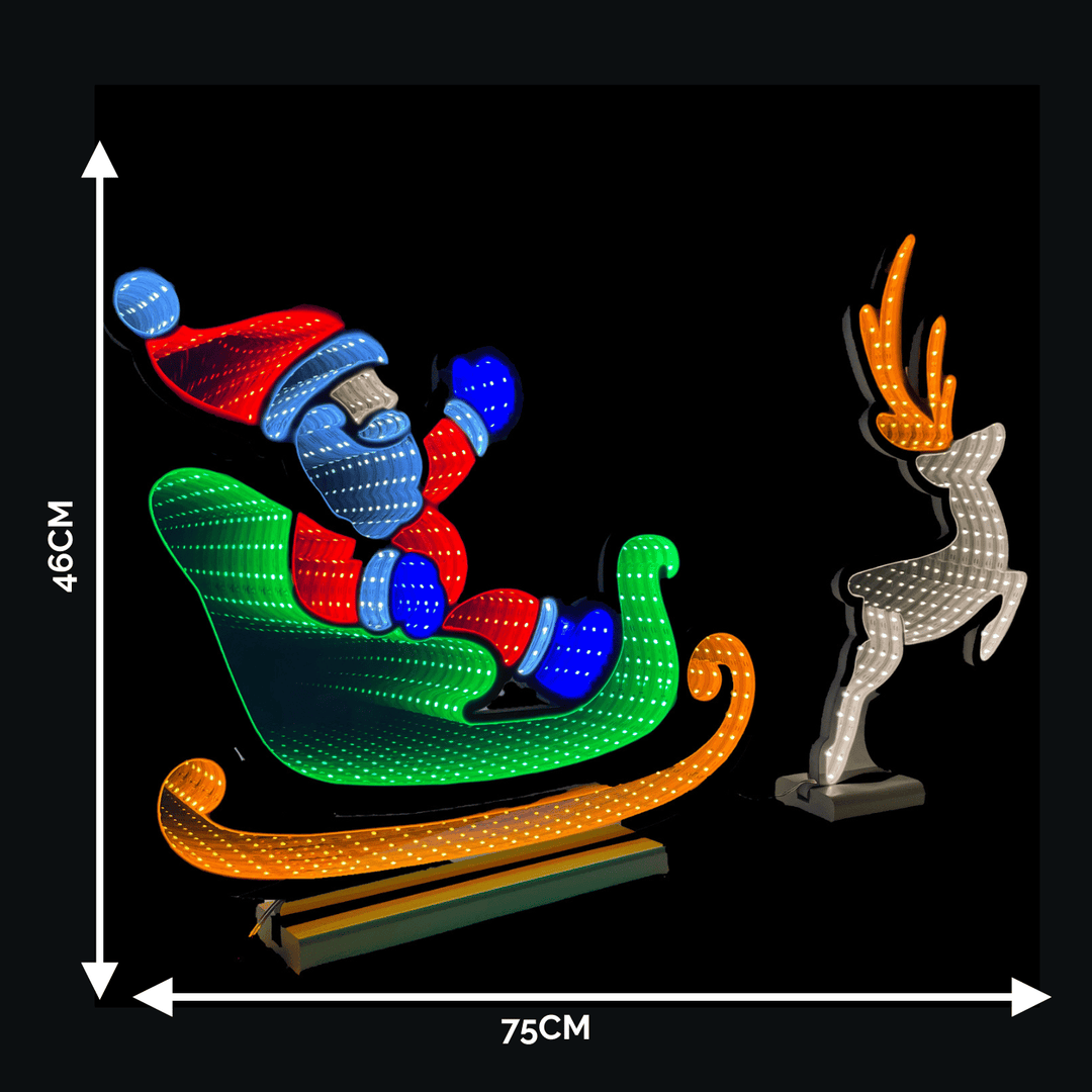 75cm Santa In Sleigh LED Infinity Light with Wooden Base