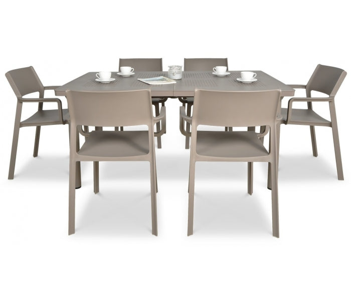 Libeccio 6 Seat Dining Extending Table  with Trill Arm Chairs – Turtle Dove
