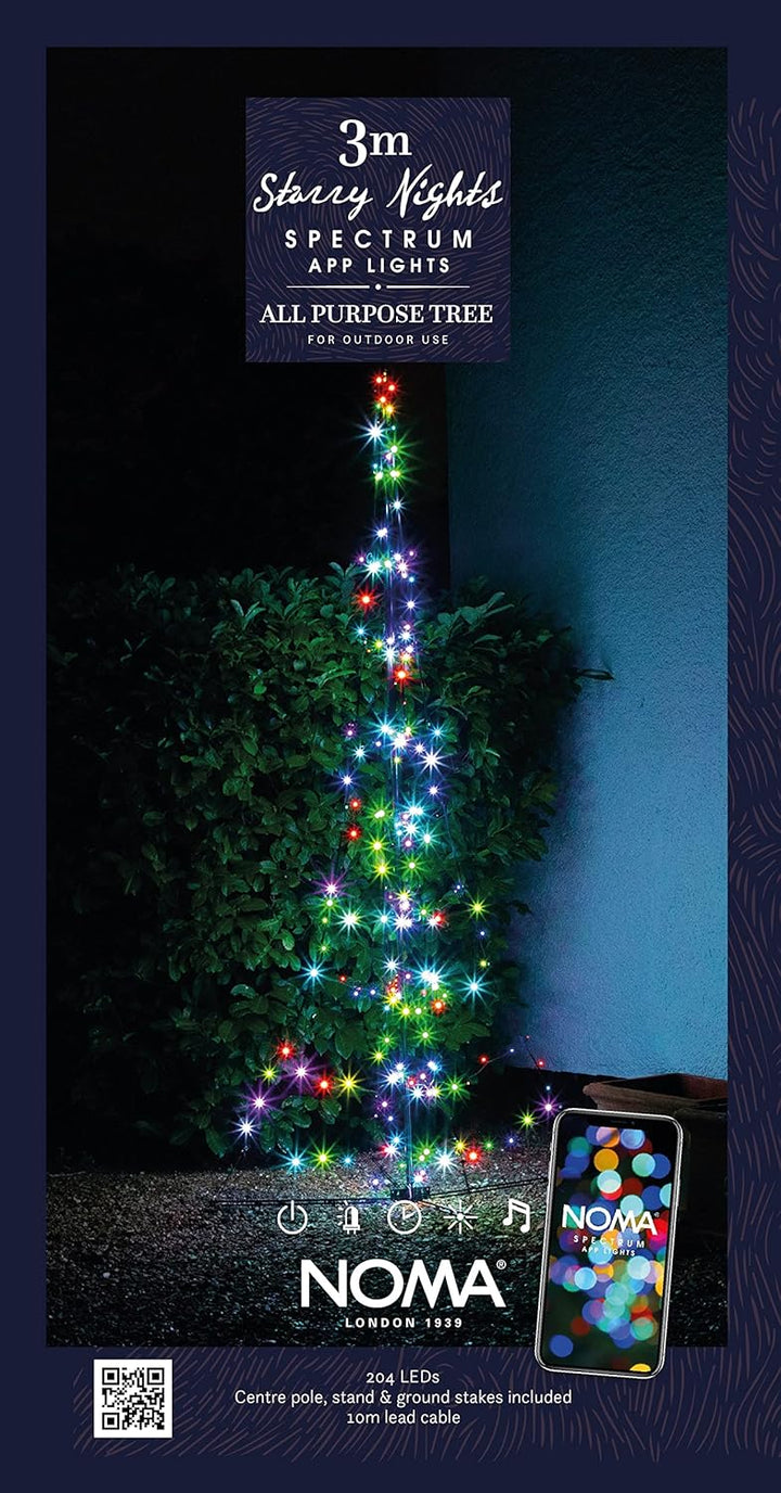 NOMA 3m Starry Nights Pole Tree with 204 Colour Changeable LEDs and App Control