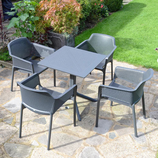 Clip 4 Seat Dining Set with Stackable Net Armchairs - Anthracite