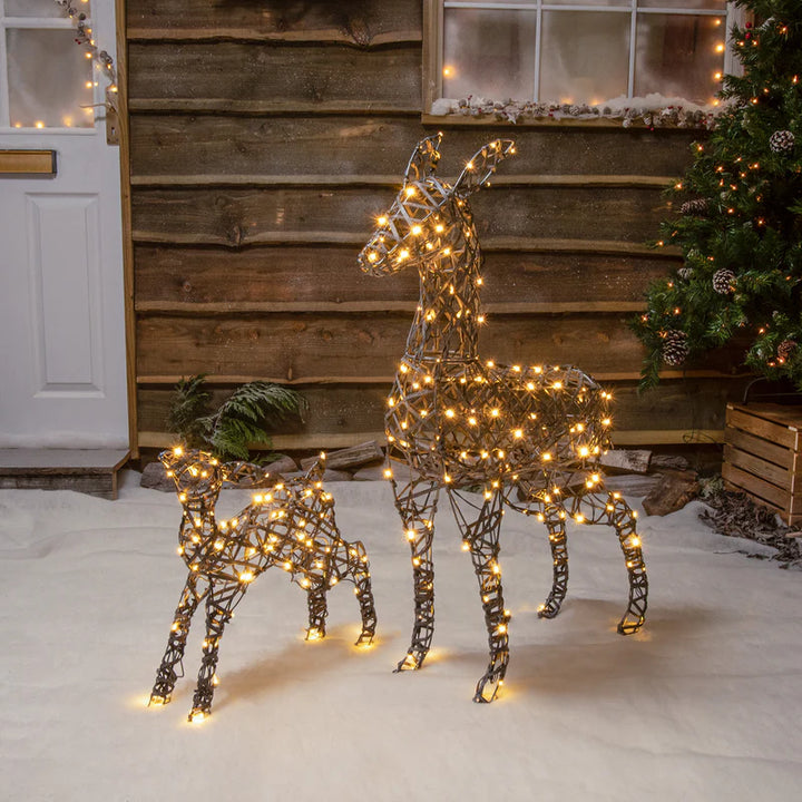 NOMA 90cm Grey Rattan 230 Warm/Cool White LED Richmond Deer & Fawn Decoration