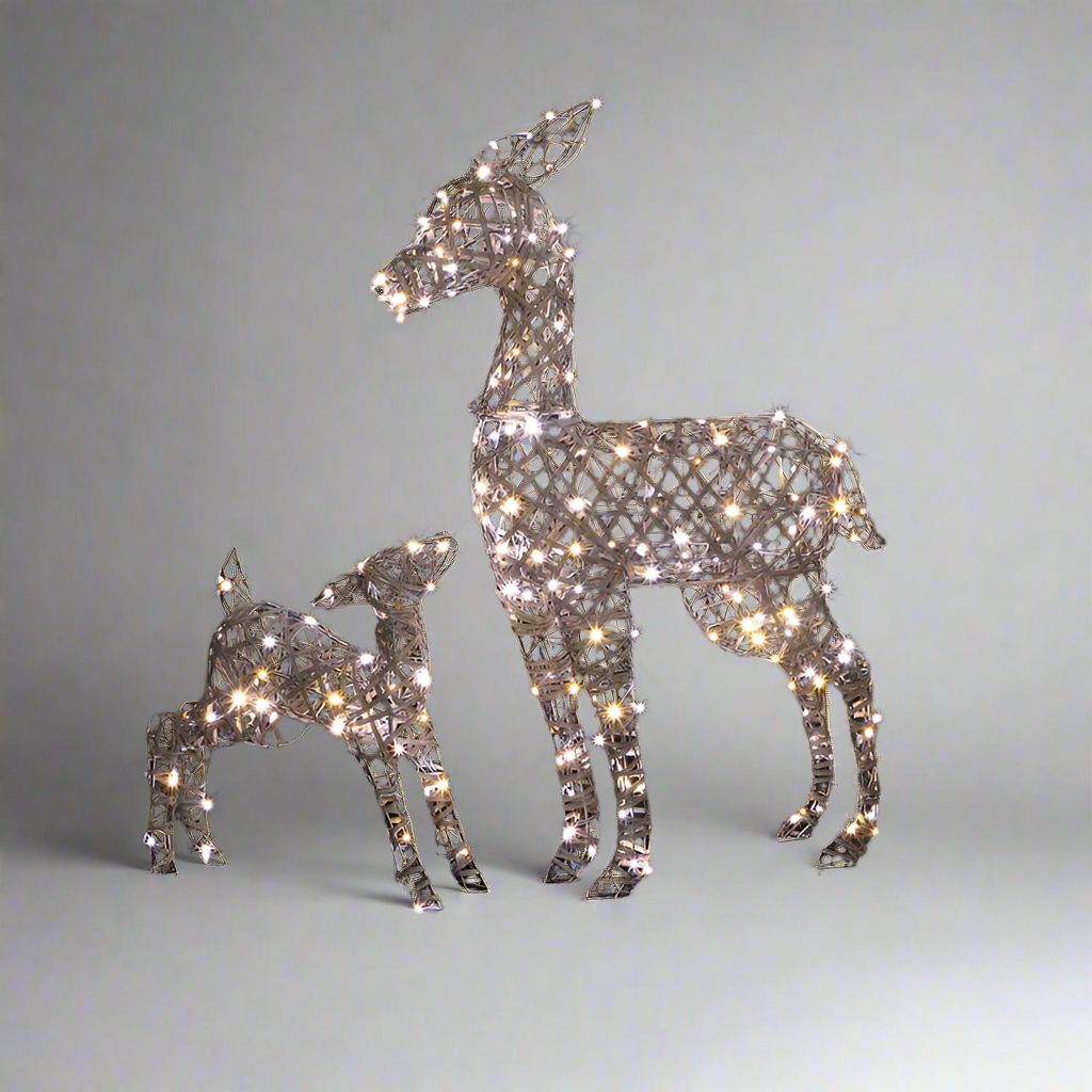 NOMA 90cm Grey Rattan 230 Warm/Cool White LED Richmond Deer & Fawn Decoration