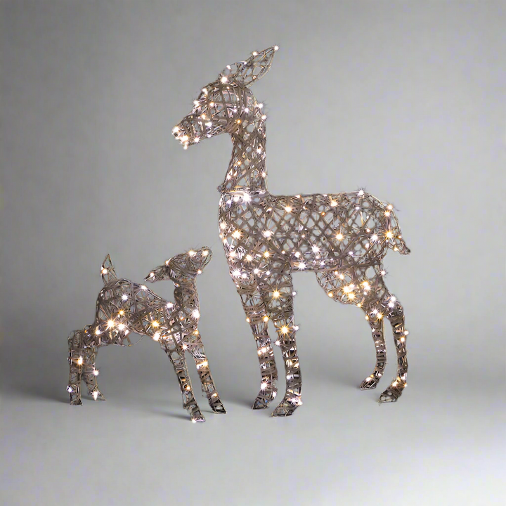 NOMA 90cm Grey Rattan 230 Warm/Cool White LED Richmond Deer & Fawn Decoration