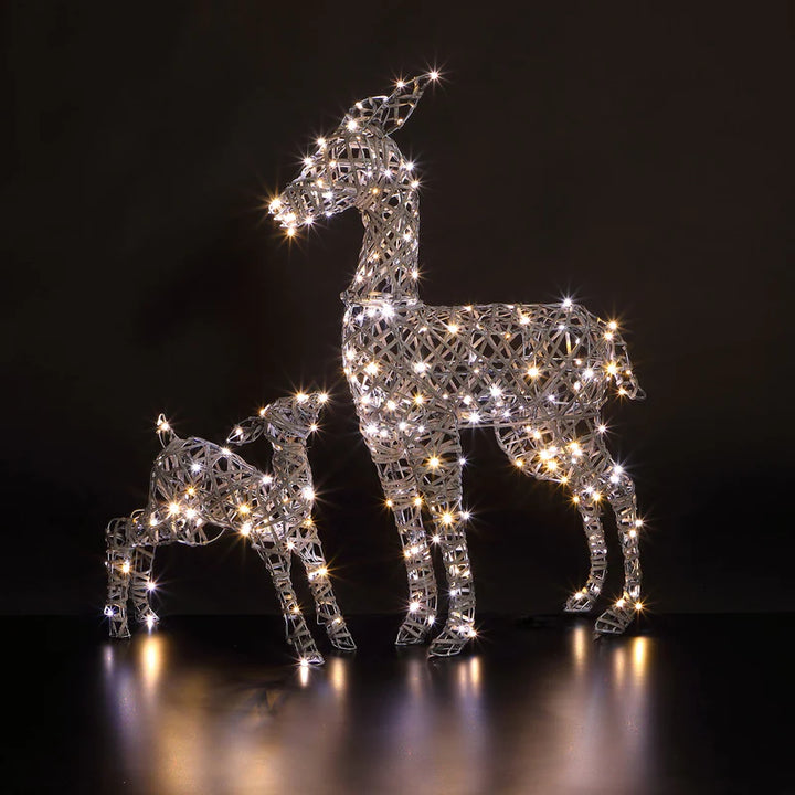 NOMA 90cm Grey Rattan 230 Warm/Cool White LED Richmond Deer & Fawn Decoration