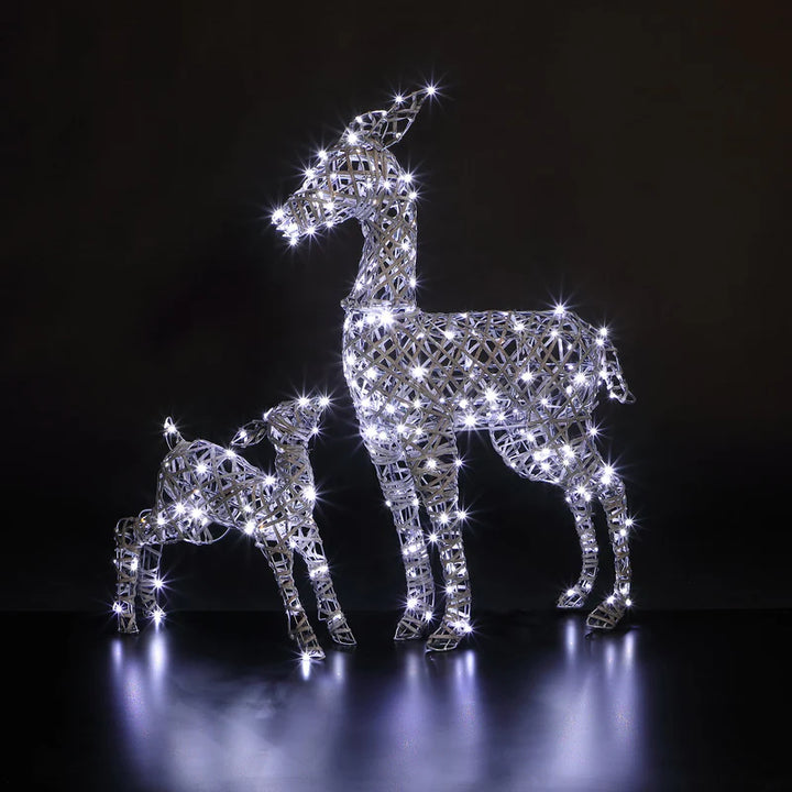 NOMA 90cm Grey Rattan 230 Warm/Cool White LED Richmond Deer & Fawn Decoration