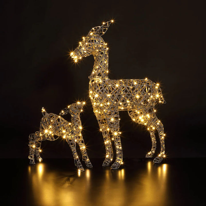 NOMA 90cm Grey Rattan 230 Warm/Cool White LED Richmond Deer & Fawn Decoration