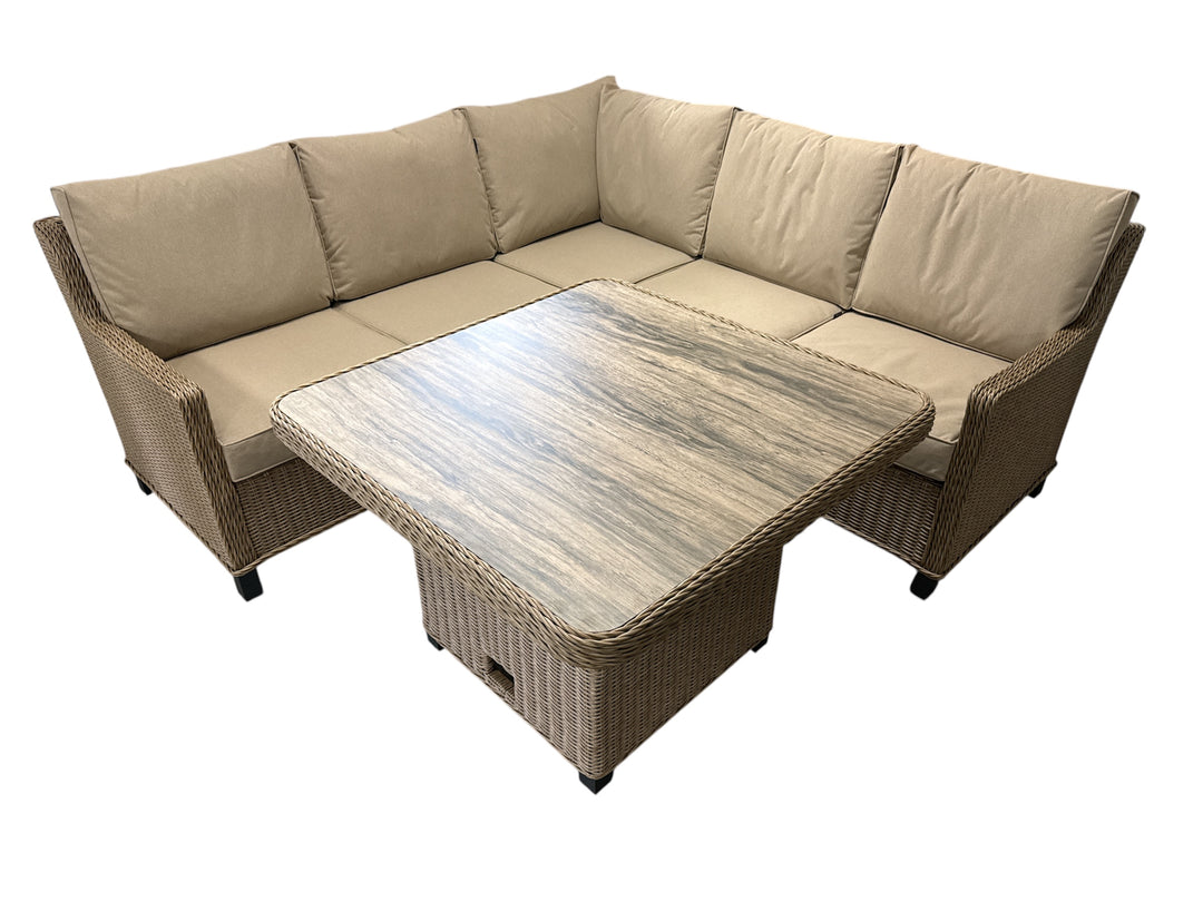Hamilton Rattan Outdoor Corner Sofa Set with Height Adjustable Table - Light Oak