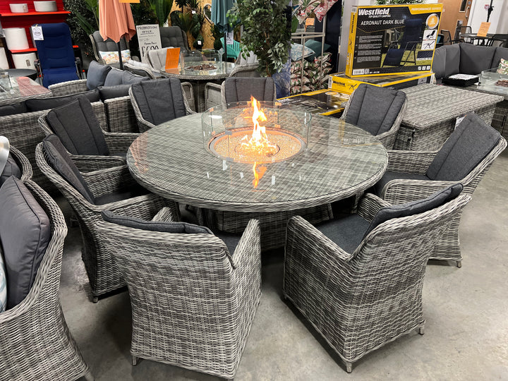 California 8 Seater Round Dining Set with Fire Pit Hills Home