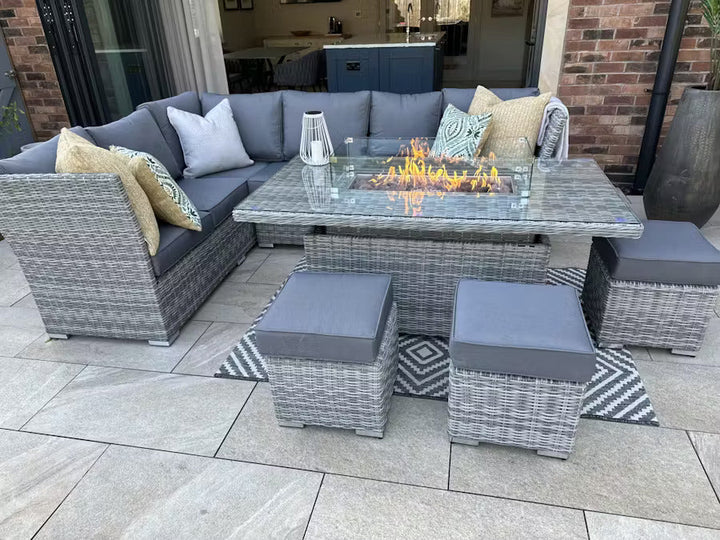 Capri Rattan Outdoor Corner Sofa Set with Fire Pit