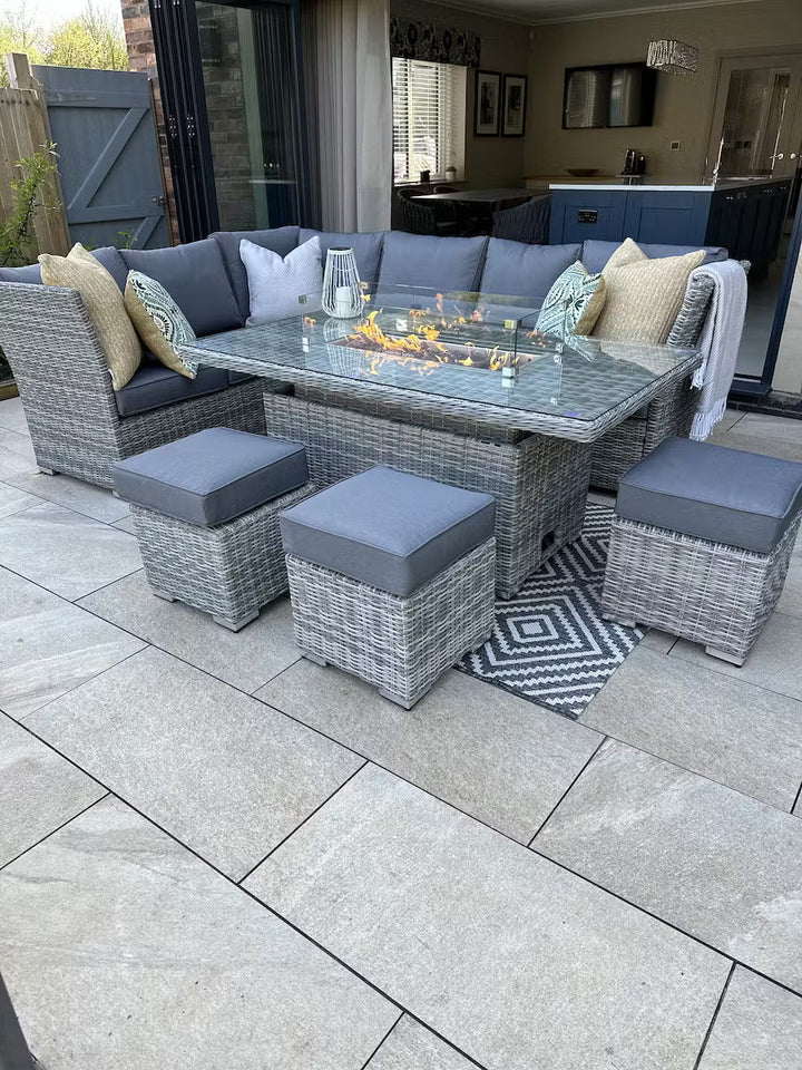 Capri Rattan Outdoor Corner Sofa Set with Fire Pit