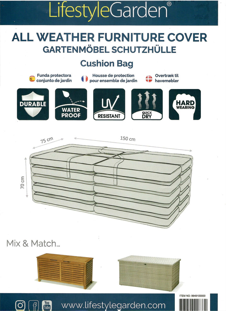 Lifestyle Garden Premium Cushion Storage Bag / Cushion Box Liner - 150cm x 75cm x 70cm