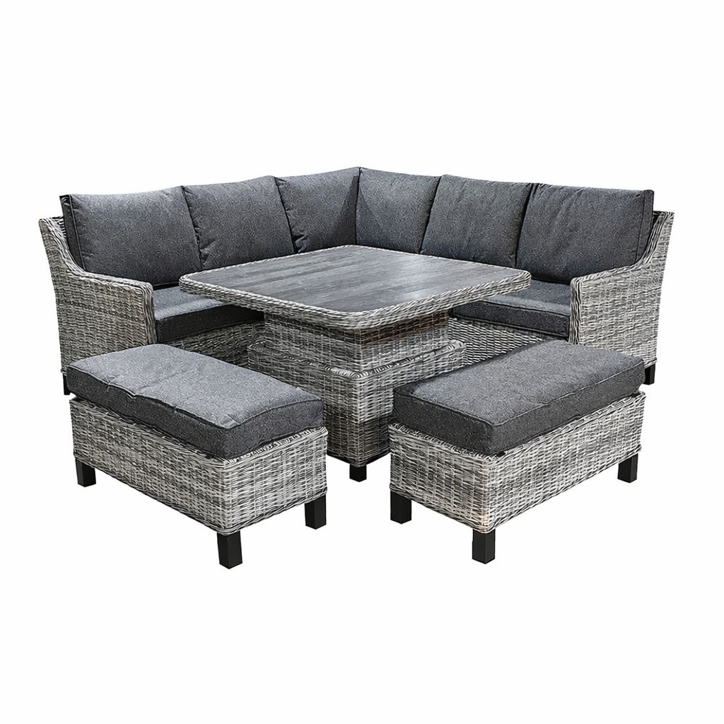 Hamilton Rattan Outdoor Corner Sofa Set with Height Adjustable Table - Dark Willow