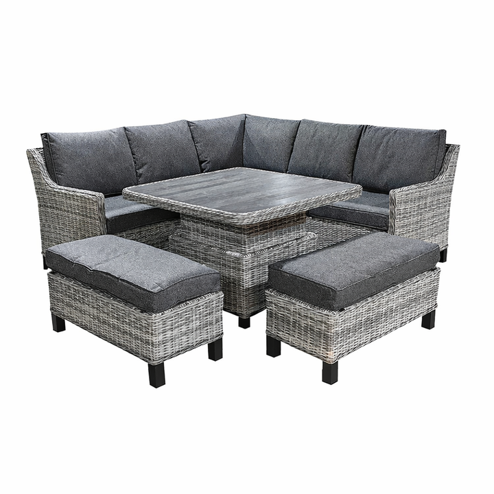 Hamilton Rattan Outdoor Corner Sofa Set with Height Adjustable Table - Dark Willow
