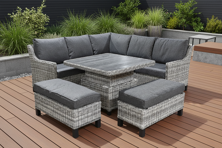 Hamilton Rattan Outdoor Corner Sofa Set with Height Adjustable Table - Dark Willow