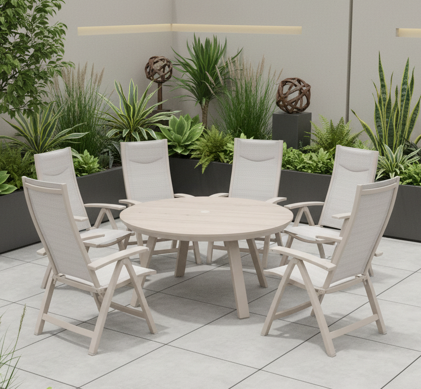 Lifestyle Garden Urbanite Light Deluxe High Back Reclining 6 Seat Round Dining Set