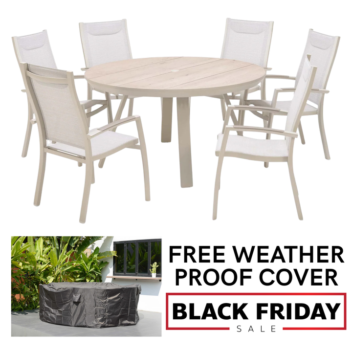 BLACK FRIDAY Lifestyle Garden Urbanite Light Deluxe High Back 6 Seat Round Dining Set WITH FREE COVER
