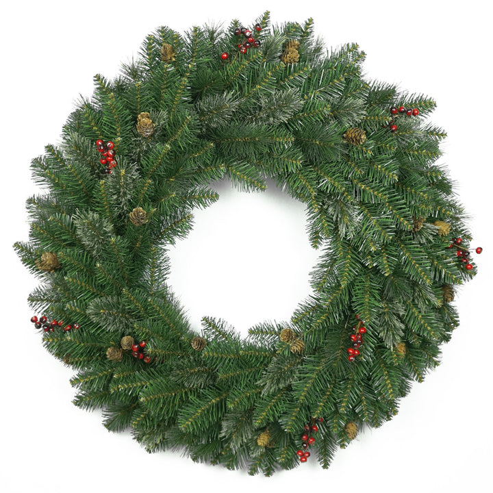 24" Decorative Collection Wreath with Cones & Red Berries