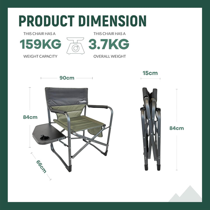 2x Outsider Folding Directors Chair with Side Table, Cup Holder and Storage Pockets