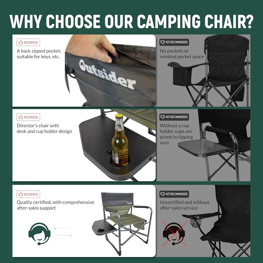 2x Outsider Folding Directors Chair with Side Table, Cup Holder and Storage Pockets