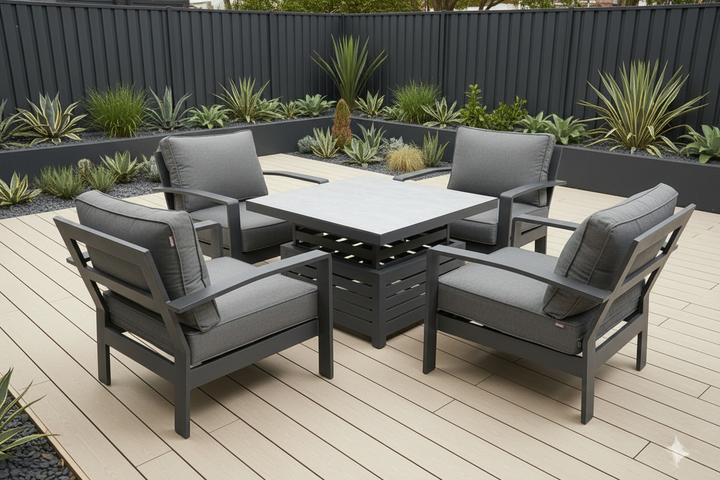 Grande 4 Seat Lounge Set with Rise & Fall Table PLUS 2 FREE SIDE TABLES & WEATHERPROOF COVERS | KENT ONLY DELIVERY