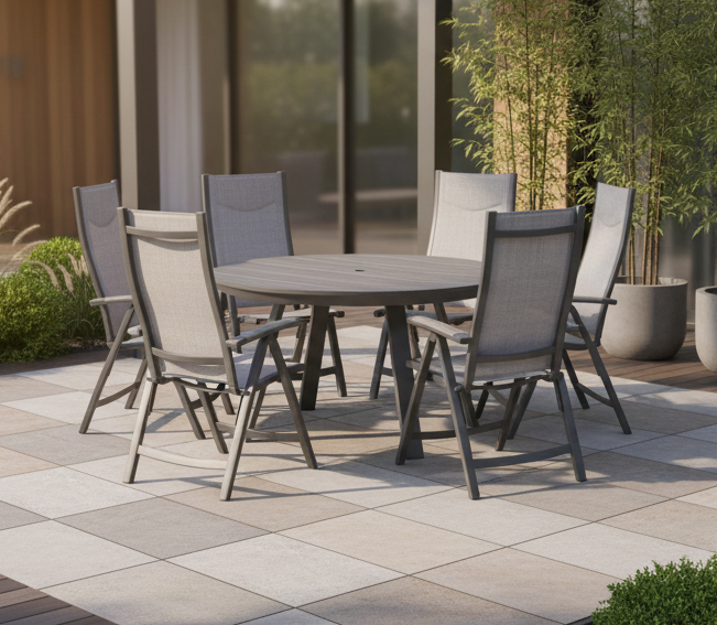 Lifestyle Garden Urbanite Dark Deluxe High Back Reclining 6 Seat Round Dining Set