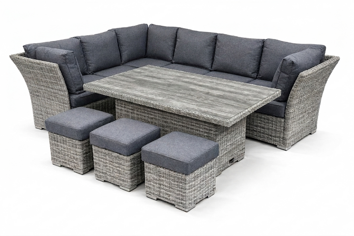 Capri Rattan Outdoor Corner Sofa Set with Height Adjustable Table - Dark Willow | KENT ONLY DELIVERY