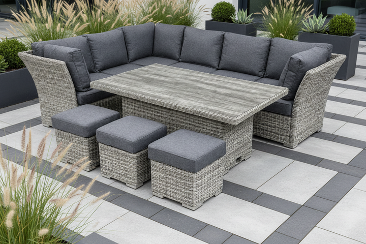 Capri Rattan Outdoor Corner Sofa Set with Height Adjustable Table - Dark Willow | KENT ONLY DELIVERY