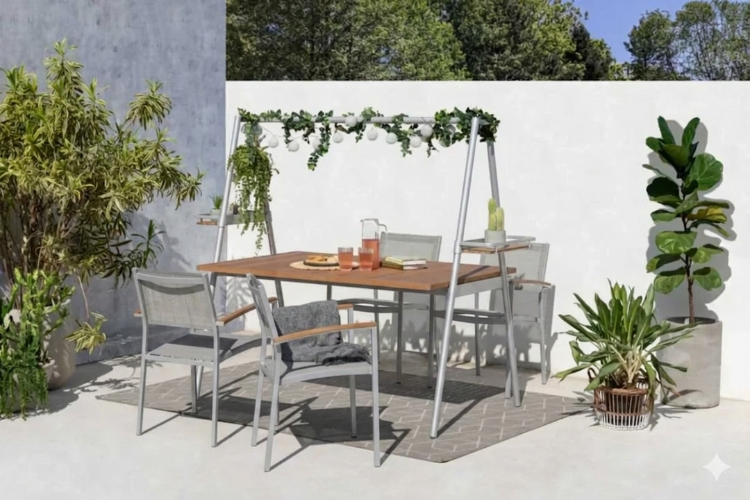 Lifestyle Garden Copenhagen- Tipi Outdoor Dining Table and 4 Chair Set - Simply Grey