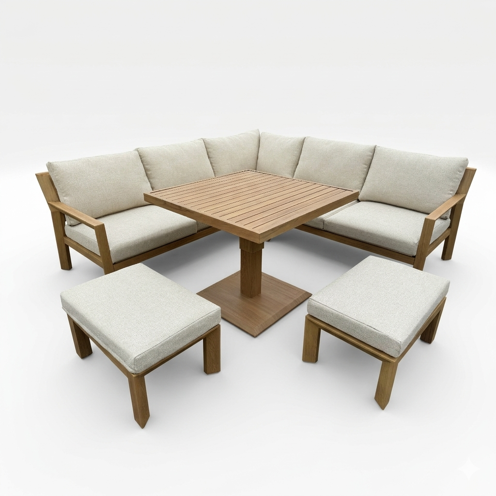 Paris Square Corner Corner Casual Dining Set with Rise & Fall Table