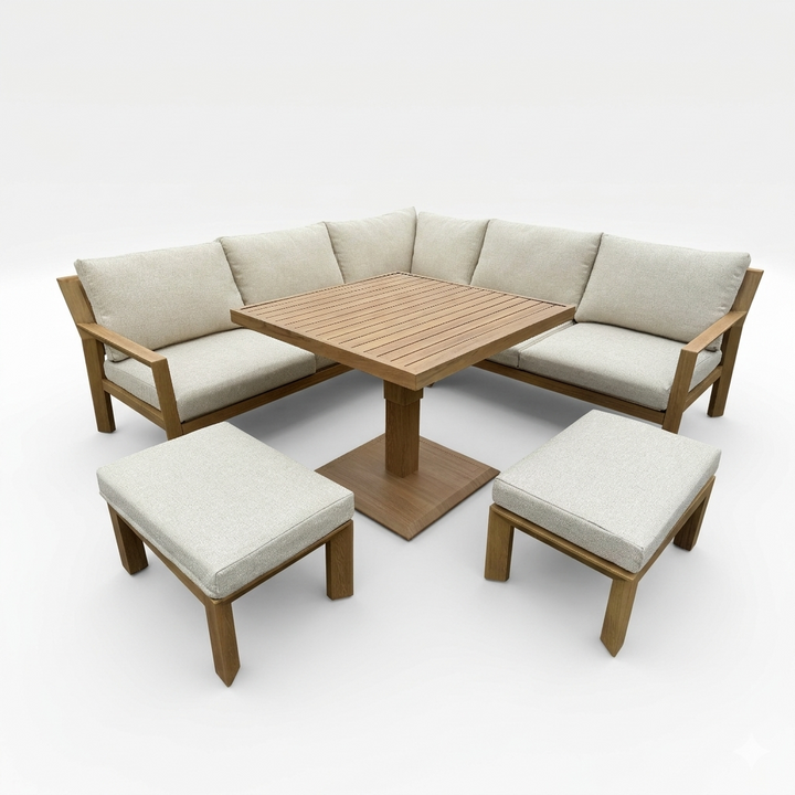 Paris Square Corner Corner Casual Dining Set with Rise & Fall Table